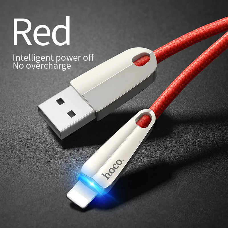 HOCO usb кабель для iphone X 11 Pro Max 8 7 6 ipad mini smart power off светодиодный кабель для быстрой зарядки зарядное устройство для телефона адаптер для передачи данных - Цвет: Red