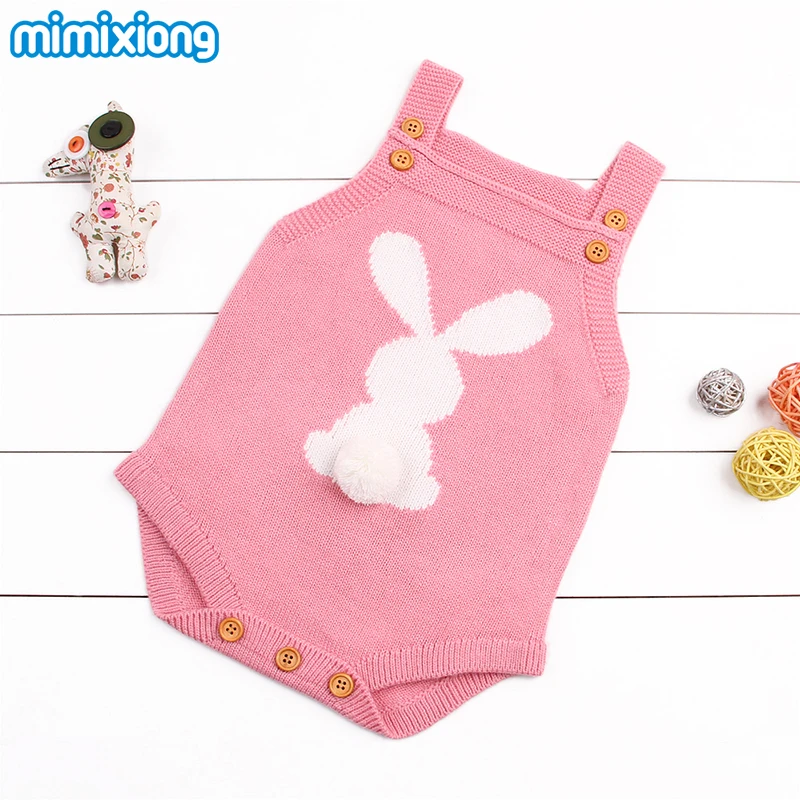Children's Winter Rompers Cute Rabbit Knit Baby Girls Sleevless Sunsuit Outfit Clothes Toddler Newborn One-Pieces Jumpsuit 0-24M