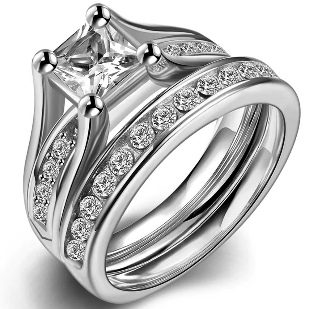 size 4 12 stainless steel princess cut engagement ring wedding promise propose statement bridal halo - Princes Cut Wedding Rings size 4 12 stainless steel princess cut engagement ring wedding promise propose statement bridal halo - Princes Cut Wedding Rings