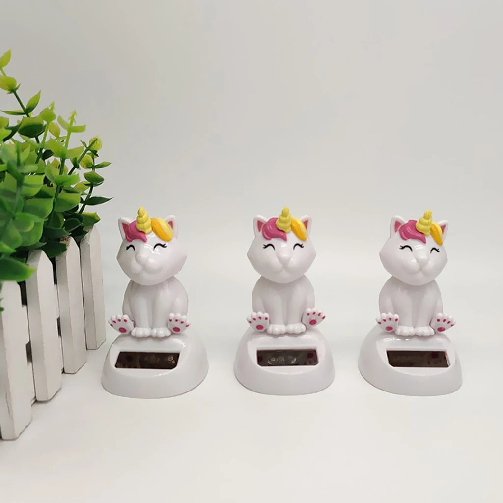  Unicorn Dashboard Ornament Solar Powered Bobble Head Cat Unicorn Nodding Doll   Cat Home Decoration