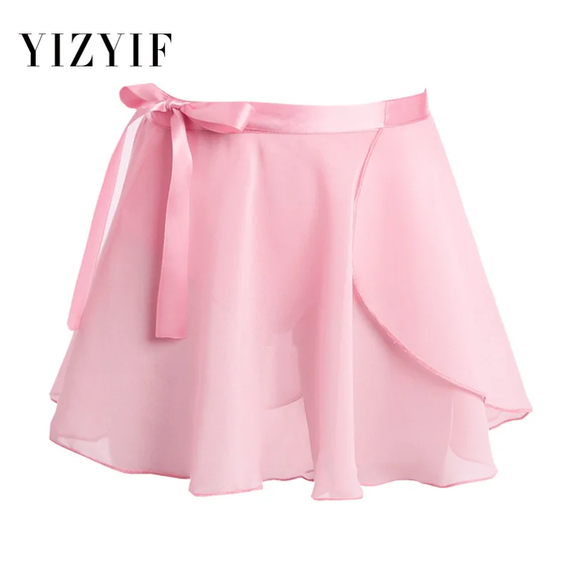 

YiZYiF Kids Girls Ballet Wrap Skirt Dance Skate Over Scarf Tutu Skirts Chiffon Basic Classic Pull-On Wrap Skirt with Waist Tie