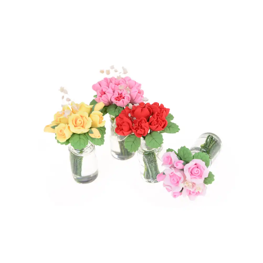 Dark Pink Rose Flower Clay Plant D.I.Y Dollhouse Miniatures Garden /& Room Decor