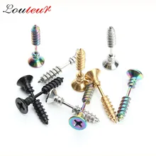 LOULEUR 1 Paar Punk Fashion Gold Farbe Edelstahl Nagel Schraube Stud Ohrring für Frauen Männer Helix Ohr Piercing schmuck