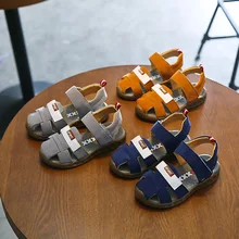 2017 summer new yellow 100% leather childrens leather sandals boys and girls soft bottom beach sandals kids Baotou childrens lea