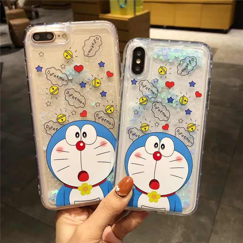 Doraemon для iPhone Xs 8 7 6 6s plus Жидкий чехол и пленка из закаленного стекла чехол для iPhone 8/7 7 plus прозрачные с подвижным песком fundas