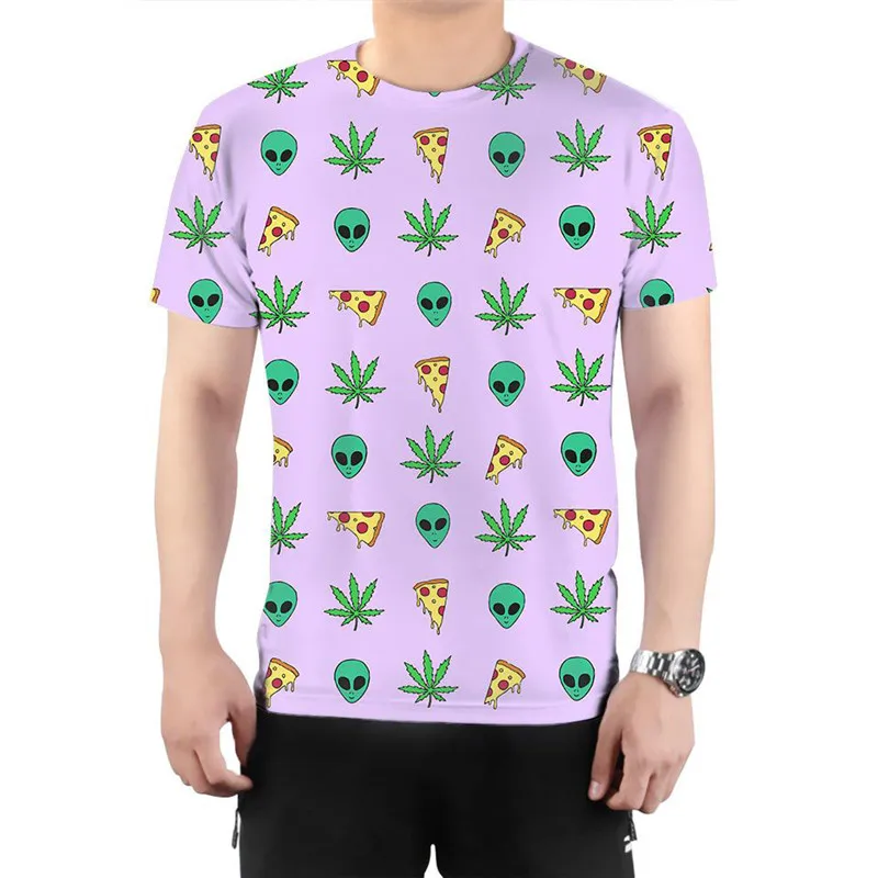 

Alien Pizza Weed T-Shirt Hawaiian Haze Harajuku Stripe Leaf Funny T Shirts Casual Men's Summer Tee Homme Tops Hip Hop Streetwear