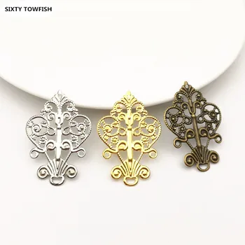 

20pcs/lot 27x40mm 3Colors Metal Filigree Flowers Slice Charms Pendant Settings DIY Components Jewelry Findings B103147