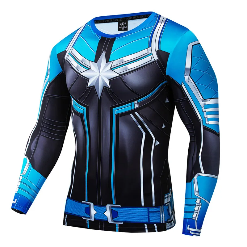

2019 New Mens Tshirt Marvel Captain Compression Shirt Cosplay Costume Superhero T Shirts 3D Printed Tees Long Sleeves Tops