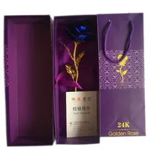 Синий 24 К золото Фольга розы+ коробка+ Золотой сертификат Свадебные украшения цветок подарок ко Дню Святого Валентина