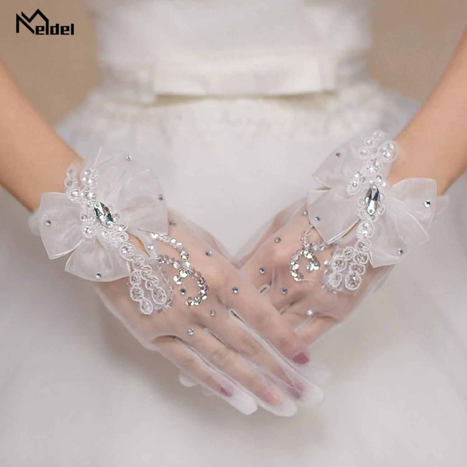 2019 высококачественные белые короткие элегантные свадебные перчатки свадебные аксессуары со стразами