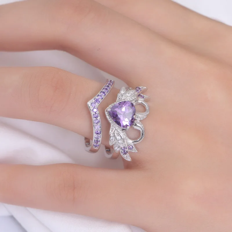 Women Engagement Wedding Ring Silver Alliance Paired Swan Heart Cubic Zircon Micro Paved Female Ring Band Party Jewelry DDR015
