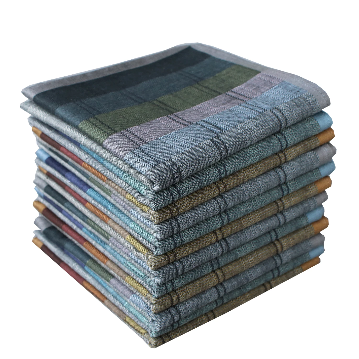 

BAIYIXIN 100% Cotton Men's Stripe Soft Checkered Pattern Handkerchiefs Assorted Hankies Hanky 17x17"