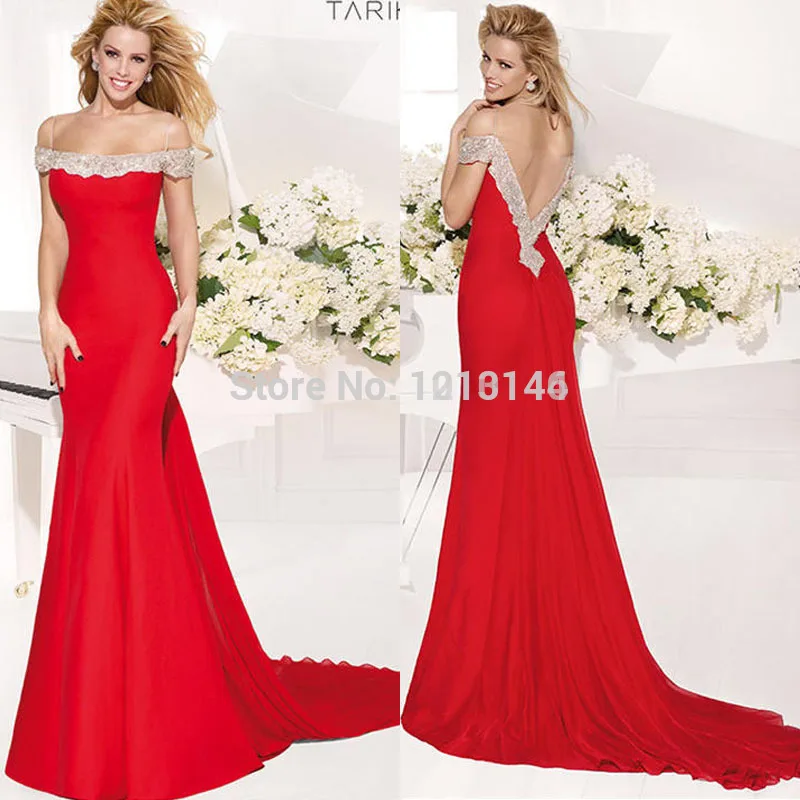 Buy Fashion Unique2014 Top Brand Spaghetti Strap Beaded Sheer Back Court Train Red Mermaid Evening Dress | Свадьбы и торжества