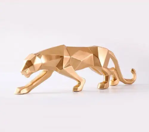 48cm Modern Abstract Golden Panther Sculpture Geometric Resin Leopard Statue 