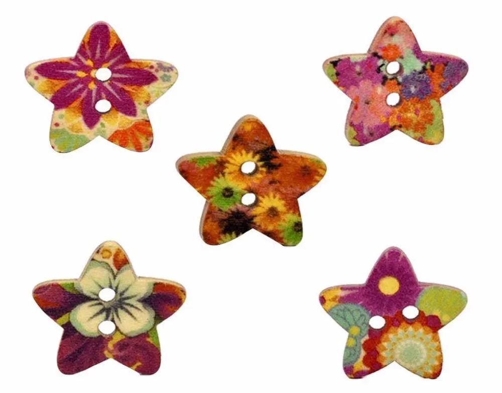 

25Pcs Star Shaped Painted 2 Holes Wooden Buttons