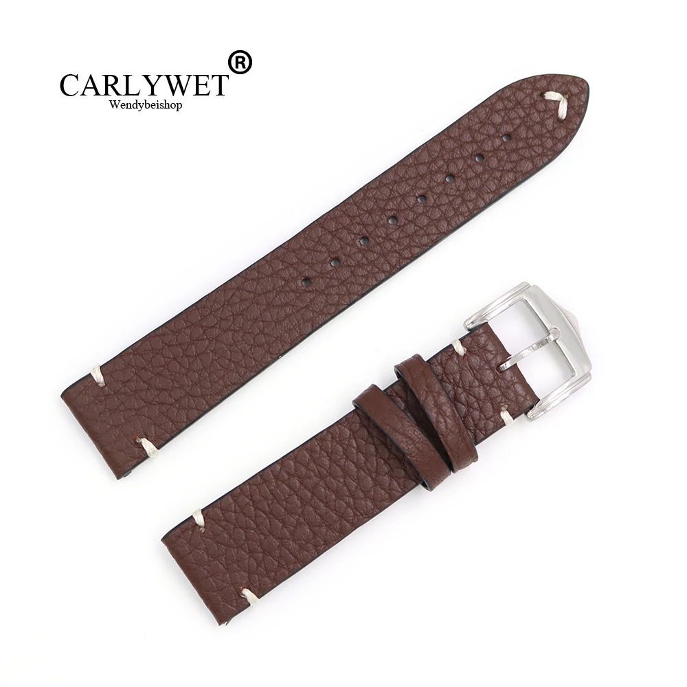 

CARLYWET 20 22 24mm Genuine Cowhide Smooth Vintage Leather Watch Band Strap For Tudor Omega Rolex IWC Tissot Breitling Seiko