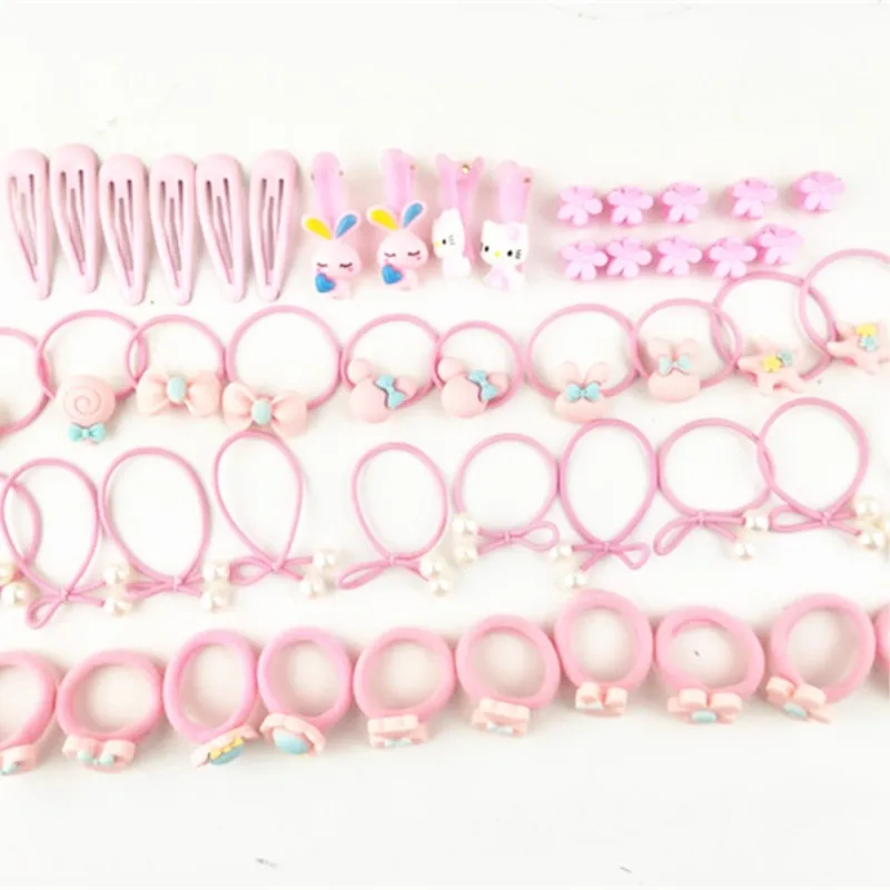 

New 50Pcs/Set Fashion Headband Flower Bow Cartoon Hair Clip Children Pink Hair Accessories Elastic Band Baby Girl Gift Hairband