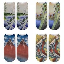 Новые 3D напечатанные японские Ukiyoe носки летние женские всемирно известные картины короткие носки Mount Fuji носки до лодыжки
