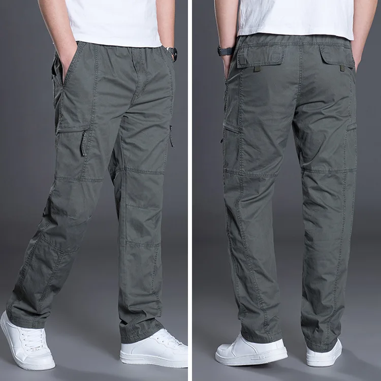 Мужские брюки, повседневные брюки большого размера, тонкая секция, стиль сафари, хлопок, брюки-карго, прямые, 6XL, комбинезоны, 5XL, 4XL - Цвет: Армейский зеленый