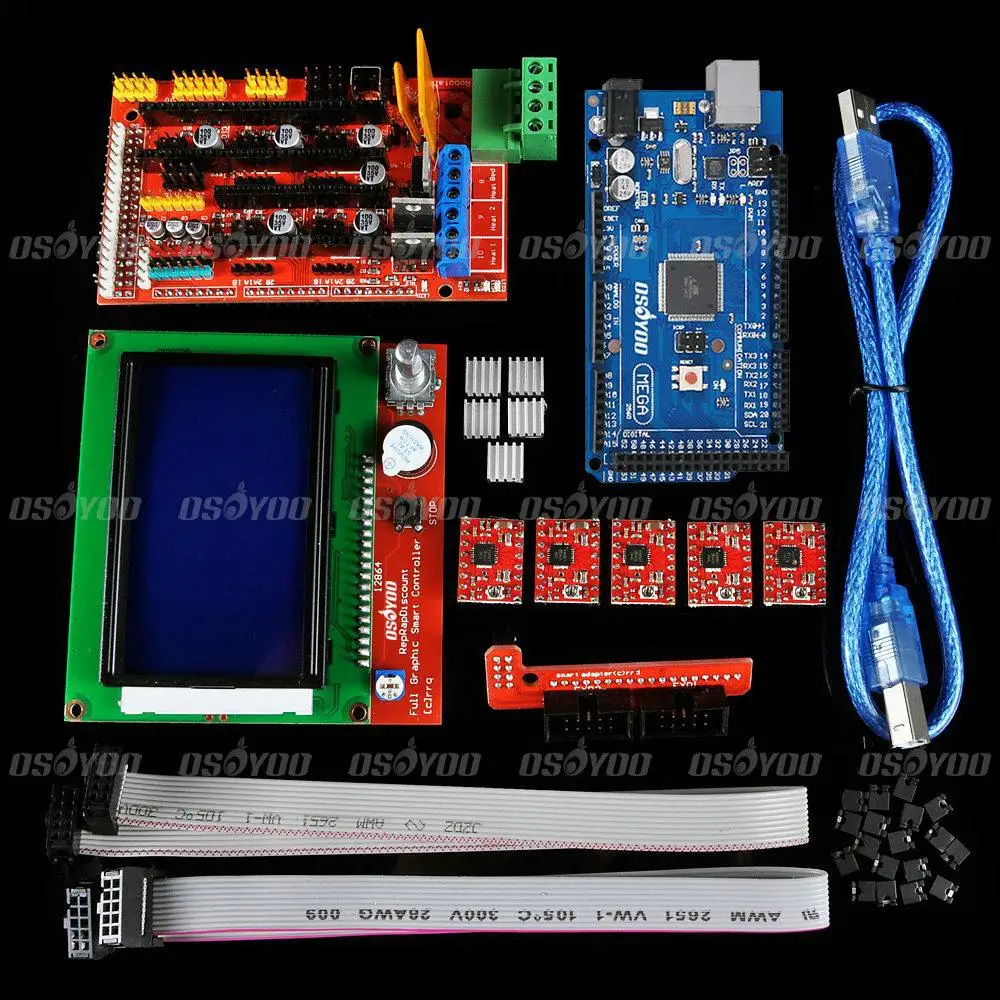  3D Printer Kit Mega 2560 R3 + 1pcs RAMPS 1.4 Controller + 5pcs A4988 Stepper Driver Module +LCD12864 Controller for RepRap 