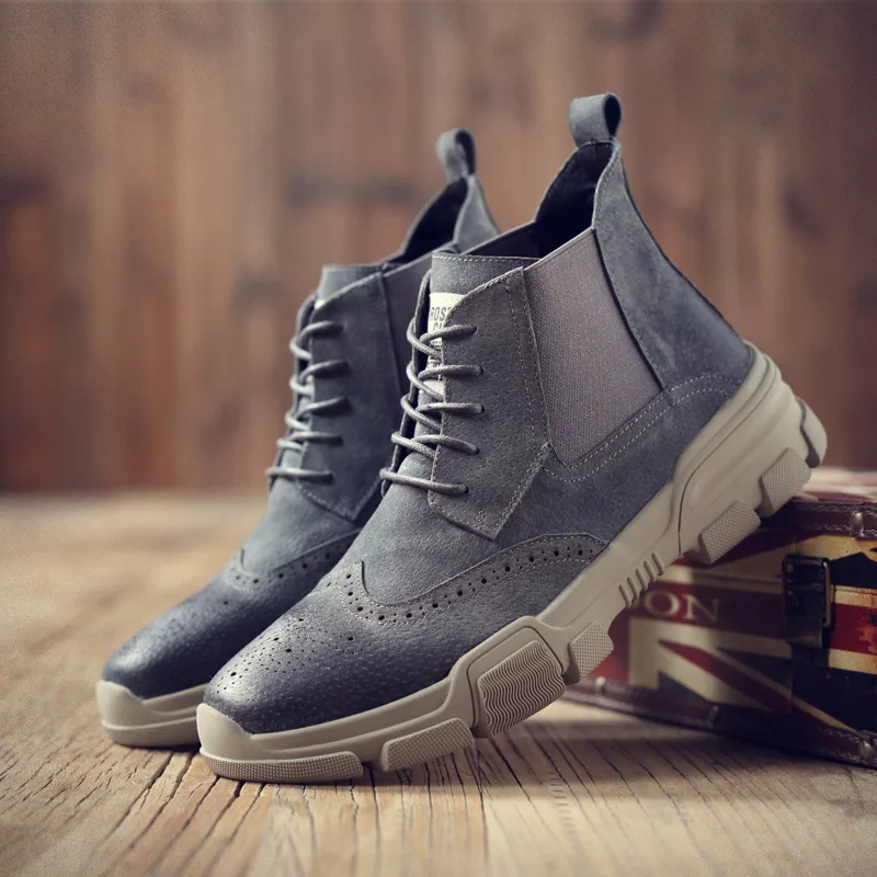 

Cowhide Retro boots Fashion Boots Men's Shoes Real Leather Engraved Brooke's Chelsea Men's Boots38-46