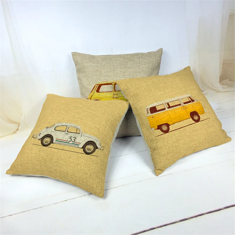 

Retro Car Bus Taxi One Side Printing Home Decor Sofa Car Seat Decorative Cushion Cover Pillow Case Capa Almofada Pillow Case