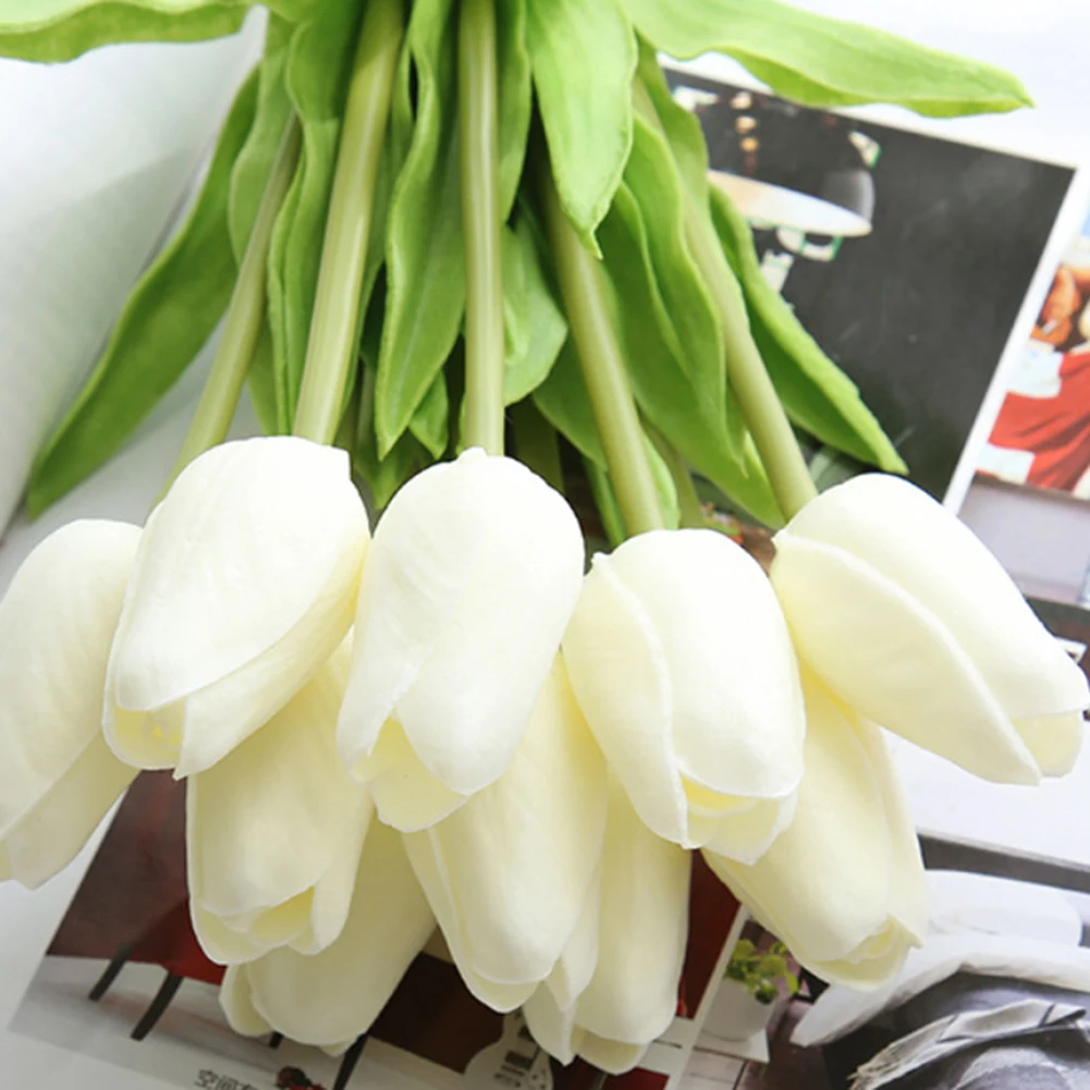 

24 pcs/set Artificial Tulip Flowers Simulation PU Fake Flower Photography Props Model Wedding Home Party Garden Decoration