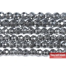 Perline di ematite placcate argento opaco sfaccettato pietra naturale 4 6 8 10 MM 15