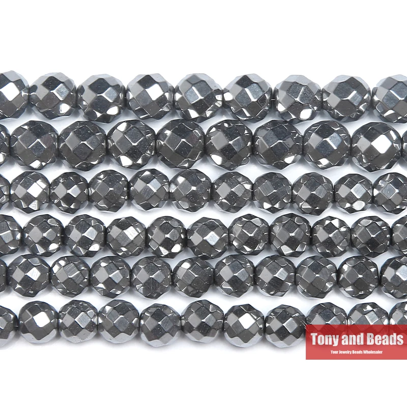 

Free Shipping Natural Stone Faceted Dull Silver Plated Hematite Beads 4 6 8 10 MM 15" Per Strand Pick Size