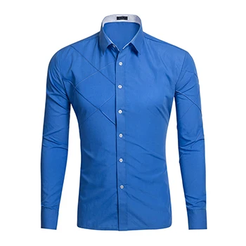 Новинка, приталенная повседневная мужская рубашка, Классическая однотонная рубашка, стильная рубашка с длинным рукавом, Camisa Masculina, свадебные рубашки для мужчин, Camisas - Цвет: Blue