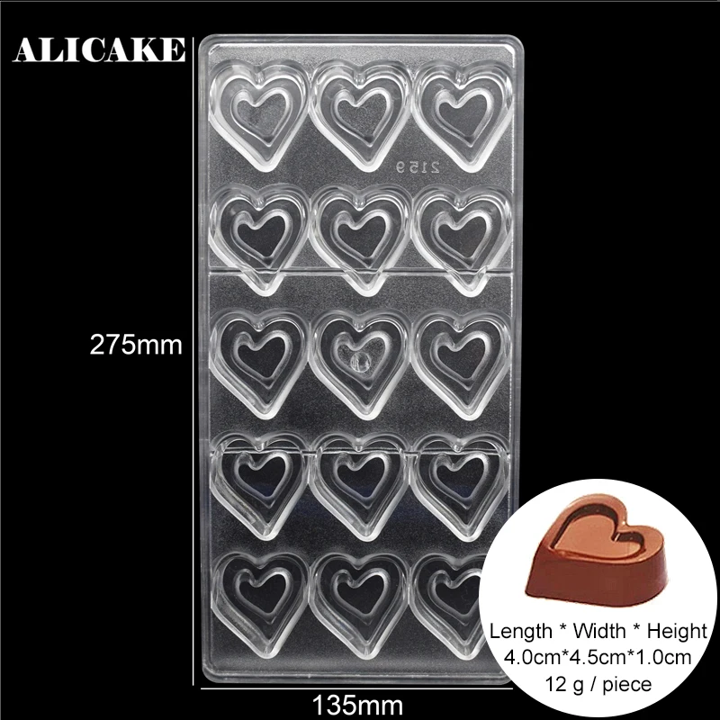 

3D Chocolate Mould Polycarbonate Plastic Heart Shape Tray for Baking Pastry Making Tools Chocolate Candy Forms Bakeware Mold