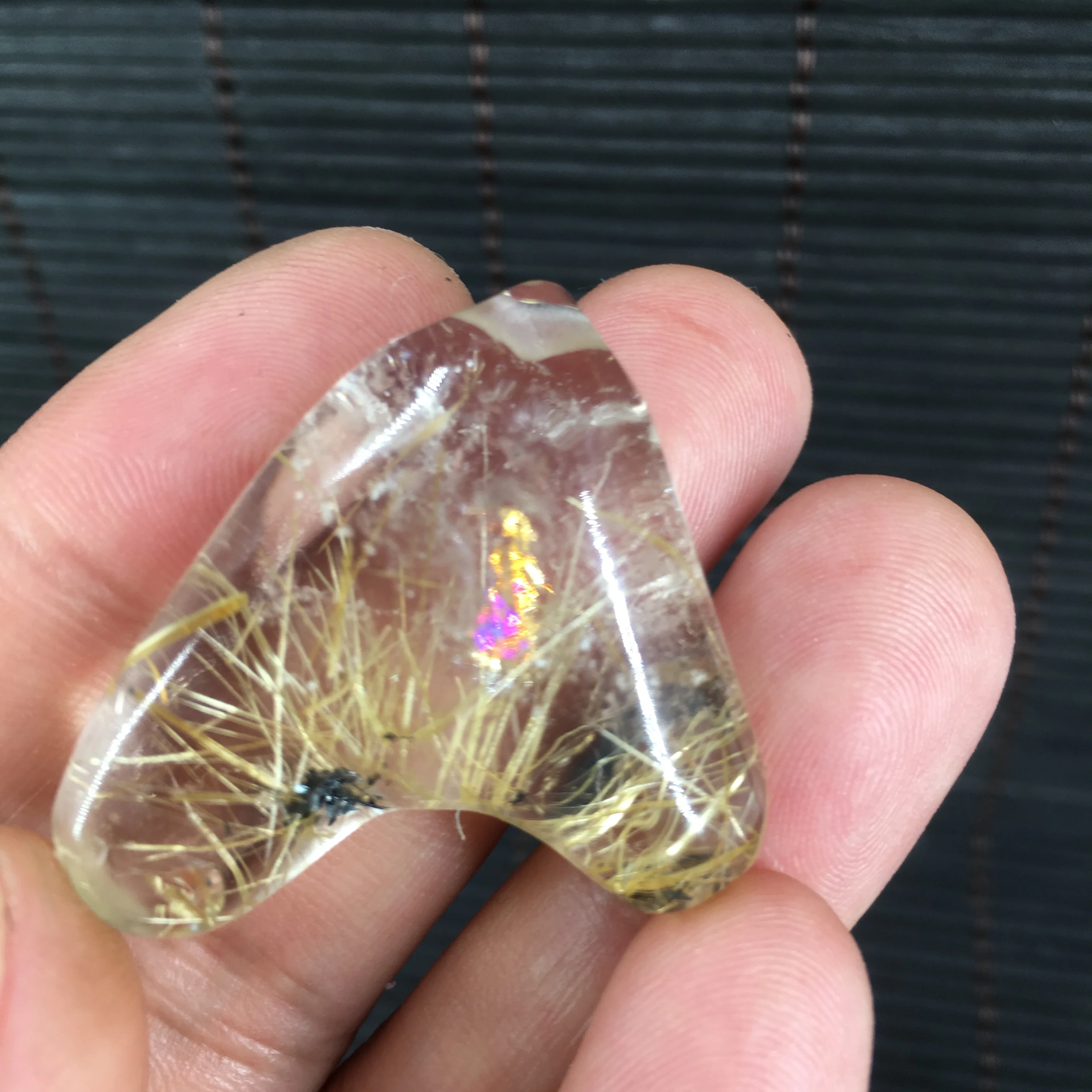 Natural Golden Rutile Quartz Crystal hair Quartz crystal carved pendant T1375