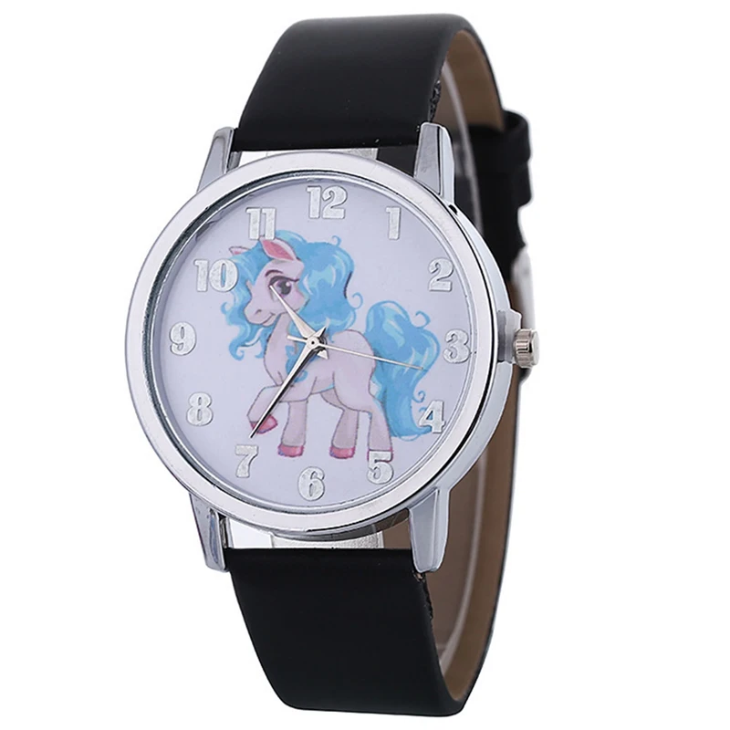 Часы с единорогом детские часы картонные животные Дети девушки кожаный ремешок аналоговые из сплава наручные часы с кварцевым механизмом
