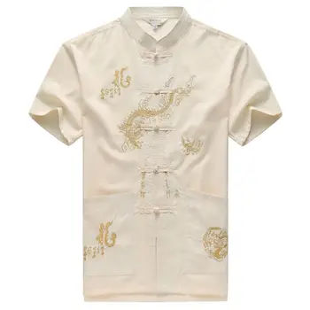 

Shirts Mens Short sleeve Blouse Men Dragon pattern Stand collar Casual Chinese style Mens Dress Shirts