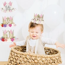 1 шт. для маленьких девочек счастливые шляпы для вечеринки по случаю Дня рождения Дети один год цветок корона принцессы ободок baby Shower 1 день рождения Декор вечерние поставки