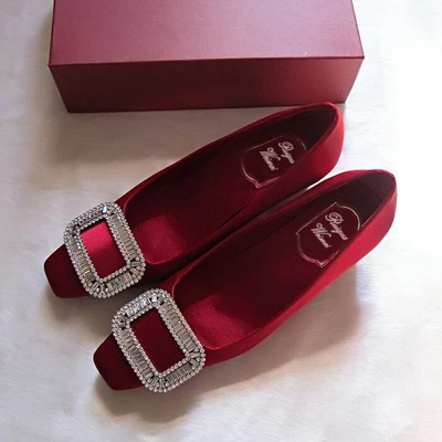 Kmeioo/классические туфли-лодочки с украшением в виде кристаллов; женские лоферы на высоком квадратном каблуке без застежки; Женская Свадебная вечерняя обувь; обувь для выпускного вечера - Цвет: Wine 5cm