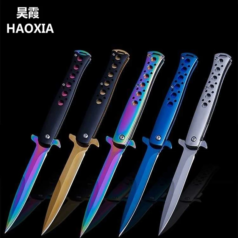 

HAOIXIA Folding blade knife High hardness blade metal handle narrow blade Folding knife camping knife outdoor fruit knife