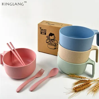 

4pcs/set gift packing cheap Plastic wheat straw rice bowl for family