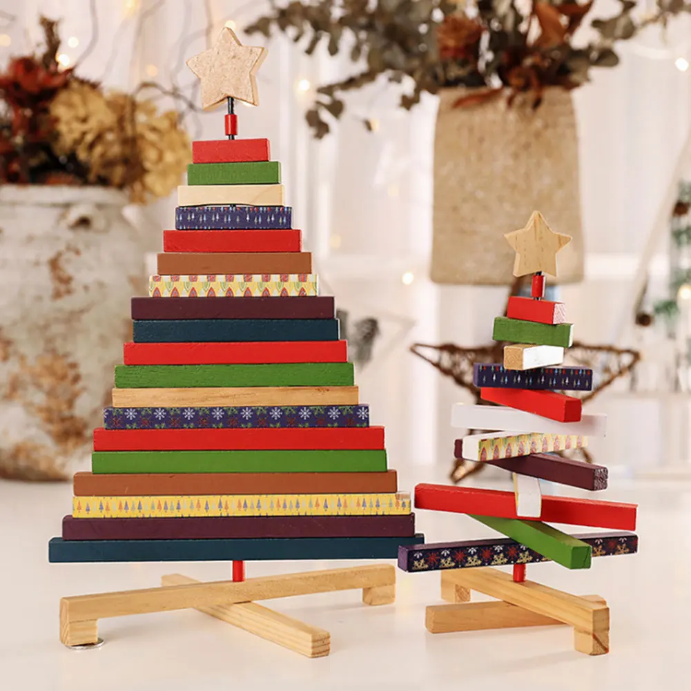 DIY забавное деревянное украшение для рождественской елки строительные блоки дерево детский подарок Рождественское украшение для домашнего магазина оконный орнамент