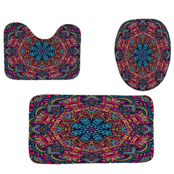 

4Pcs Home Bathroom Decor Set Bohemian Style Mandala Pattern Toilet Seat Cover Bath Mat Set+ Waterproof Shower Curtain
