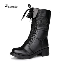 PACENTO Timber Winter Footwear Boots Leather Stockings Shoes Over Knee High Heels Ugs Australia Boots Women Shoes Botte Femme