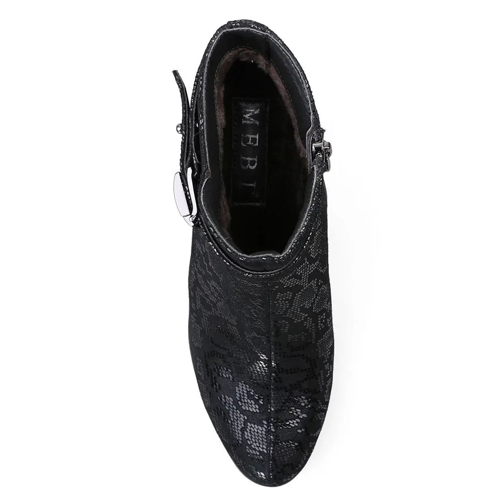 Printemps Nouvelle Lady Épais Bottes Cuir Automne Mebi Haute Argent Hauts En Boucle 2018 Talons Femmes Noir Talon Cheville À Chaussons vPwdq