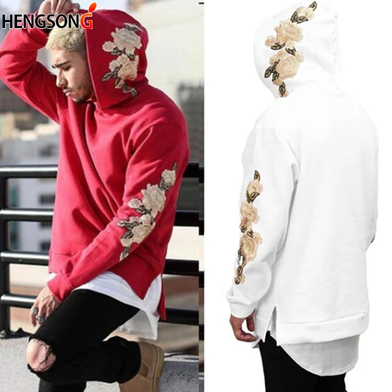 Fashion boy men floral long sleeve hooded hoodies harjuku