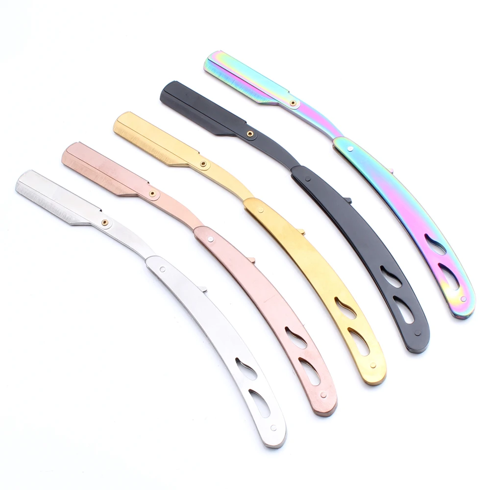 Borda de Aço Ferramentas de Remoção de Cabelo de Barbear Lâminas de Barbear de Barbear Dobrável + Lâminas Logotipo Personalizado Professional Barber Faca C6102 100 Pcs 2 High Quality Beleza e saúde