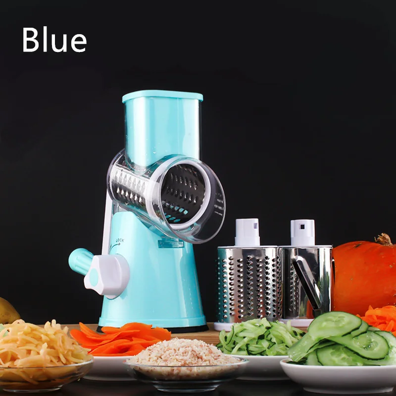 

Manual Round Mandoline Vegetable Slicer Cutter Onion Potato Carrot Grater With 3 Chopper Blades Tabletop Drum Kitchen Gadgets