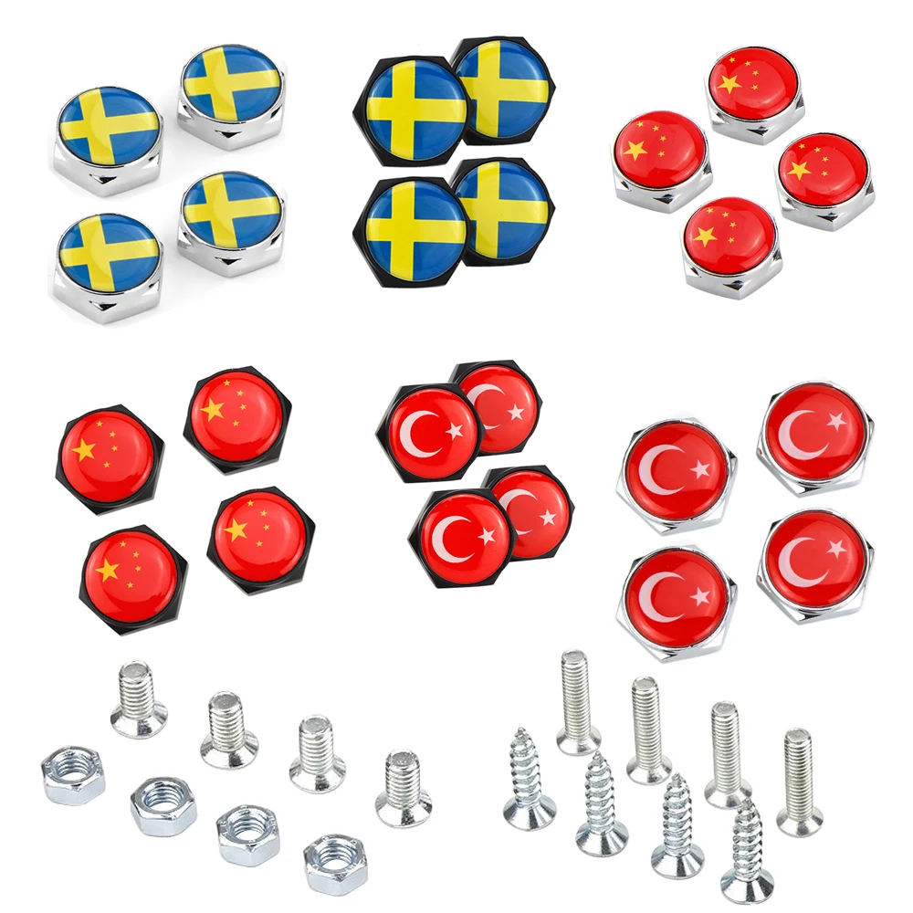 

Car Decorative Bolts License Plate Bolt Screw Cover Flag Styling Sweden Turkey China For Volkswagen Passat B4 Honda Civic Ford