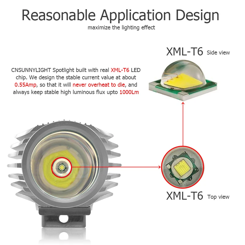 CNSUNNYLIGHT 2 шт. водонепроницаемый Светодиодный прожектор для мотоцикла 6 Вт 1000Lm XML-T6 белый скутер/велосипед Алюминиевый противотуманный DRL налобный фонарь