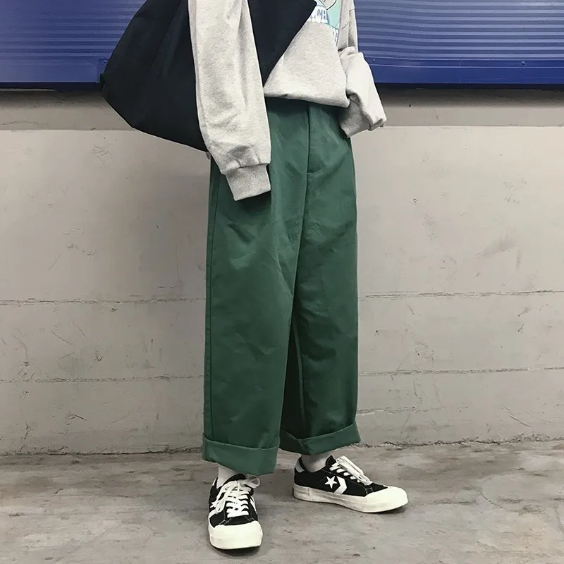 

2018 Korean Autumn Newest Men's High Street Fashion Restore Ancient Ways Wide Leg Pants Loose Casual Solid Color Trousers M-2XL