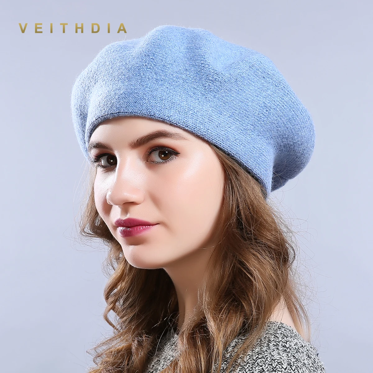 VEITHDIA, новые зимние шапки-береты, однотонные, шерстяные, кашемировые, женские, теплые, брендовые, повседневные, высокое качество, женские, Vogue, вязаные шапки для девочек, шапка - Цвет: Небесно-голубой