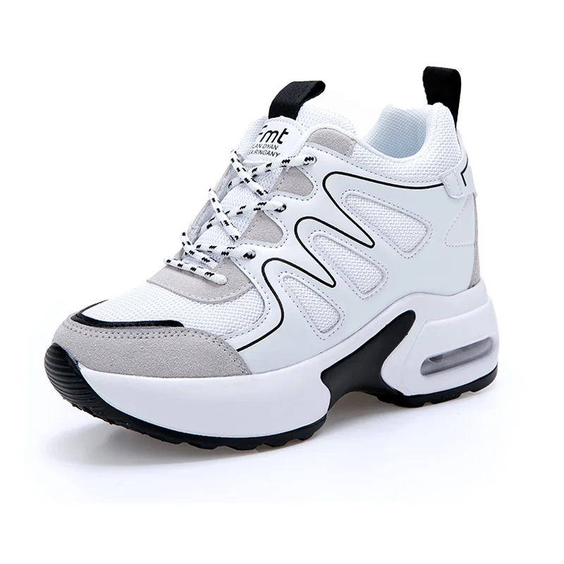 WADNASO Hide Heels Fashion Sneakers Women Breathable Wedges Casual Shoes Woman Lace Up Low Top Ladies Shoes zapatillas XZ129 - Color: Gray